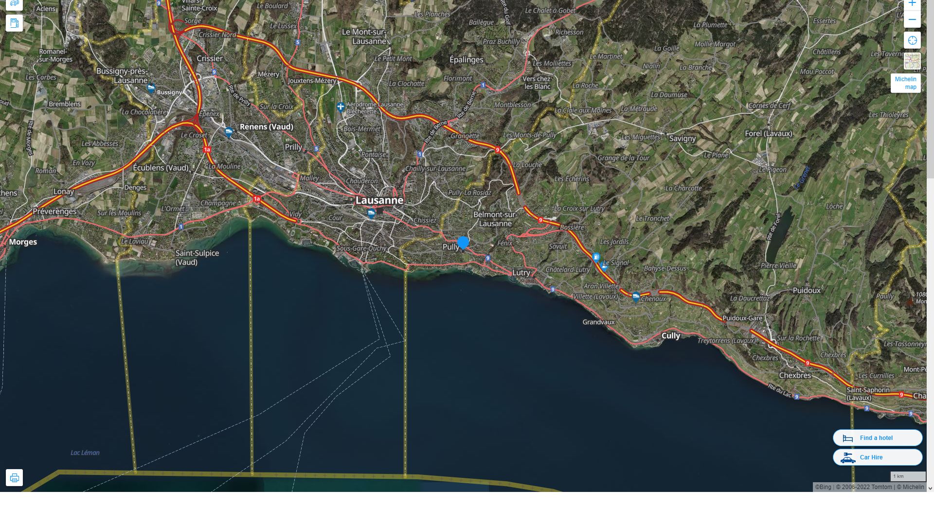 Pully Suisse Autoroute et carte routiere avec vue satellite